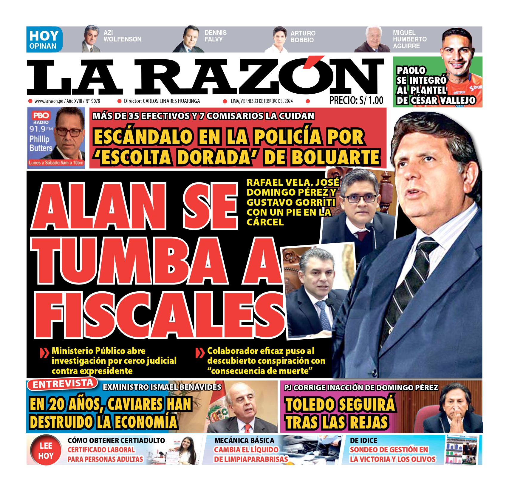 Portada Diario La Razón (23/02/2024)