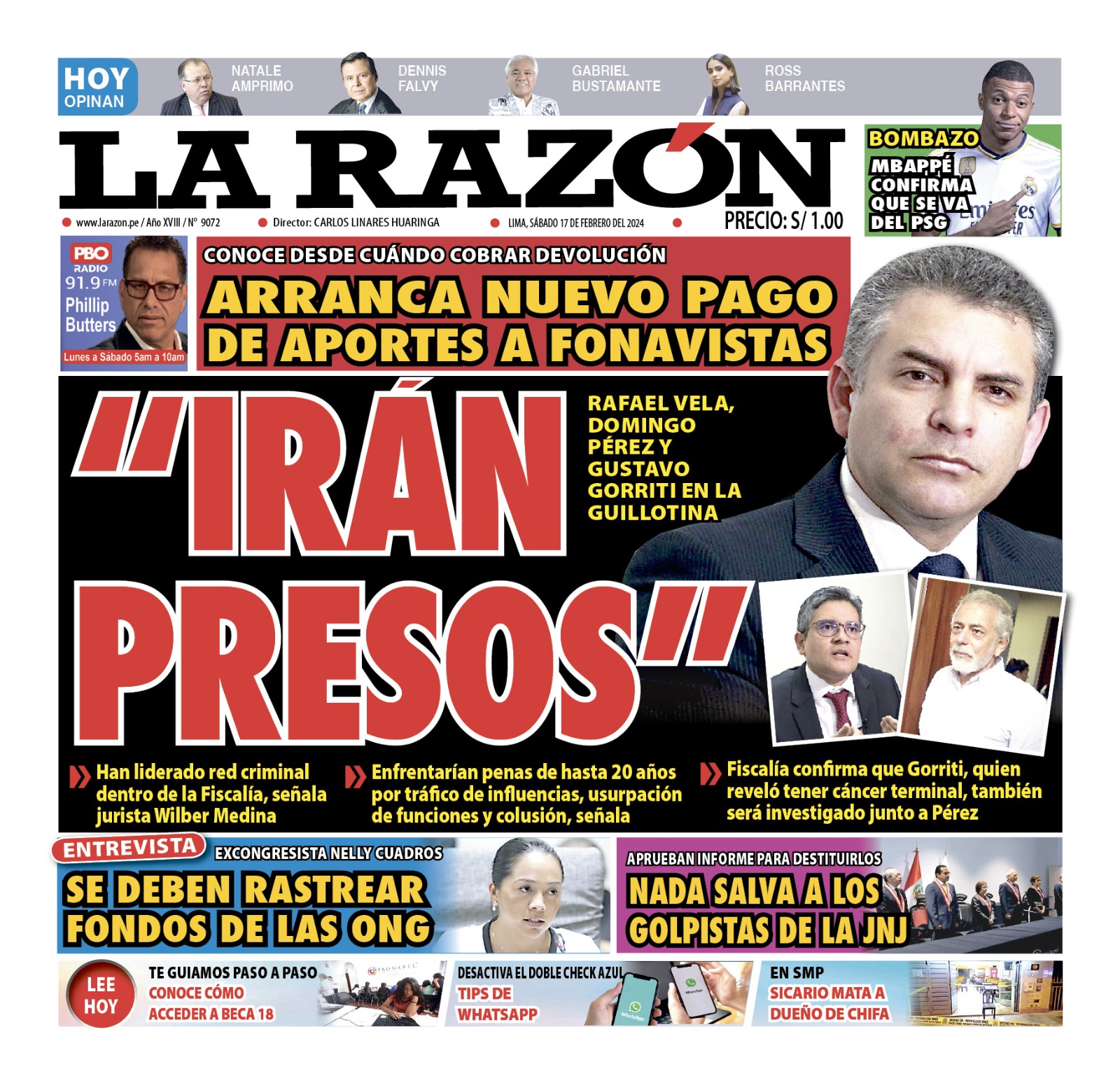 Portada Diario La Razón (17/02/2024)