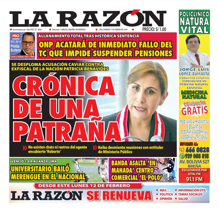 Portada Diario La Razón (11/02/2024)