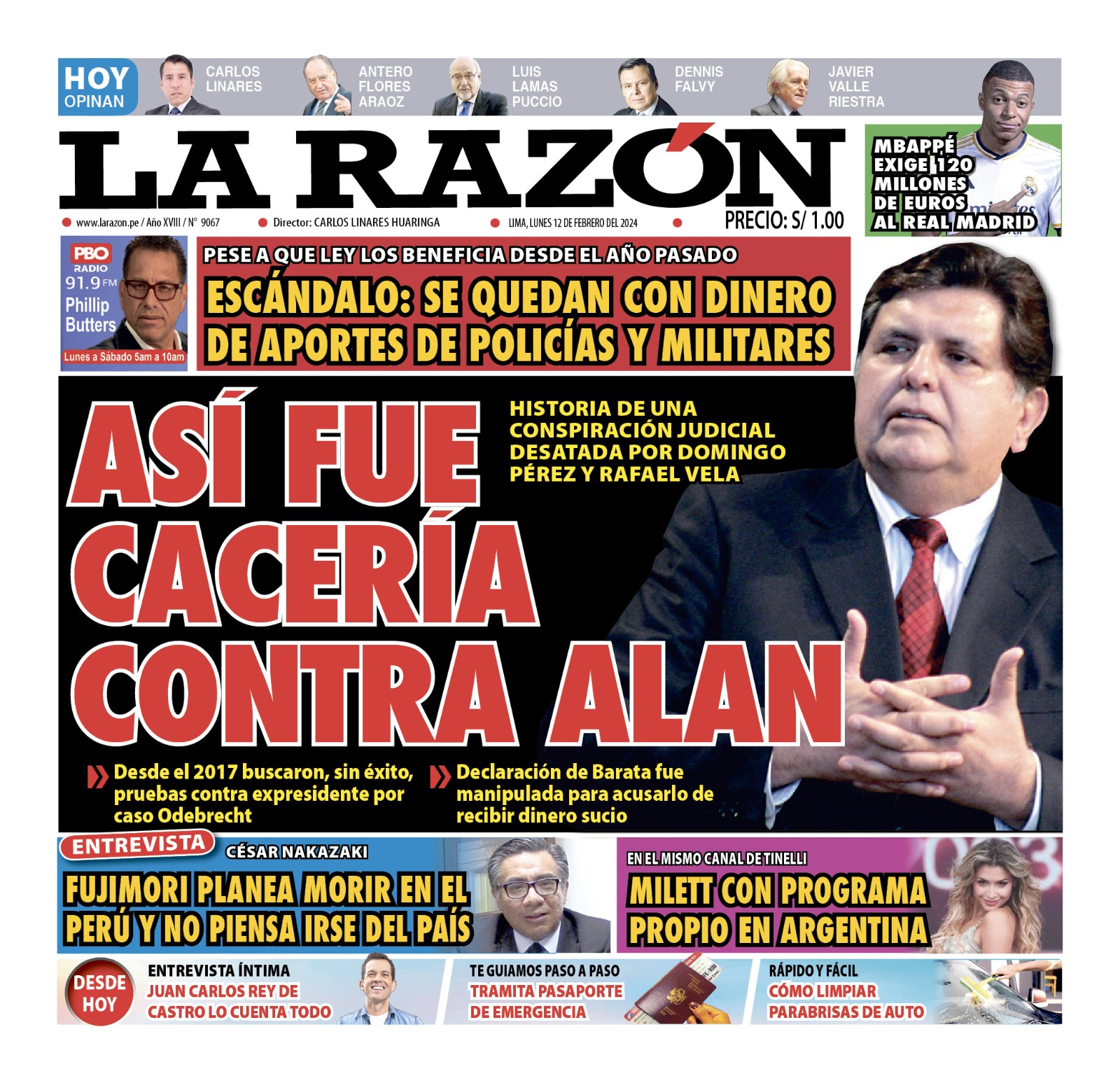 Portada Diario La Razón (12/02/2024)