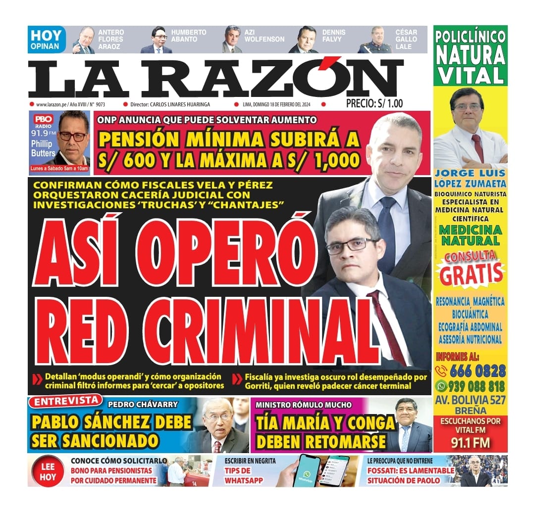 Portada Diario La Razón (18/02/2024)