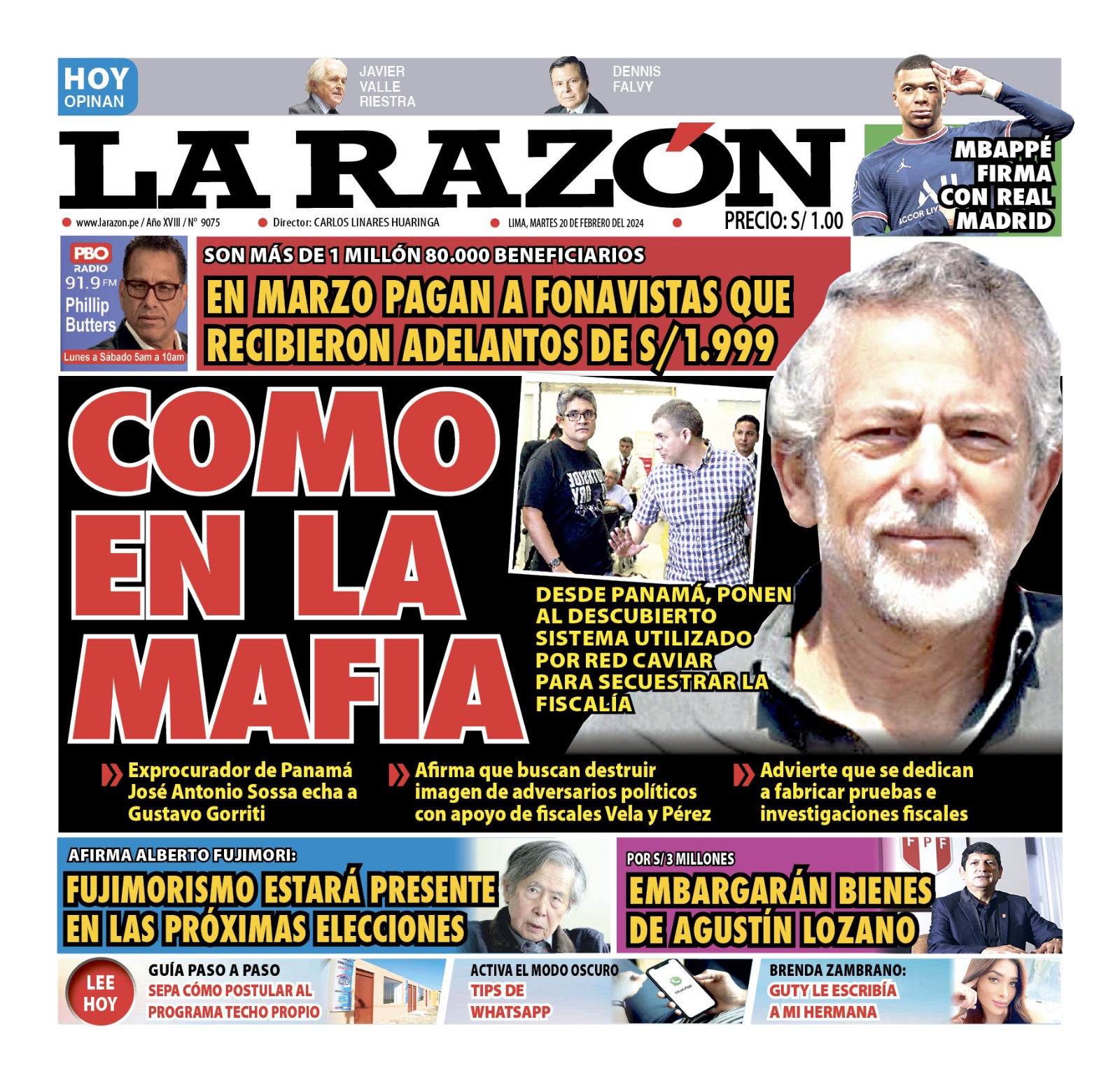 Portada Diario La Razón (20/02/2024)