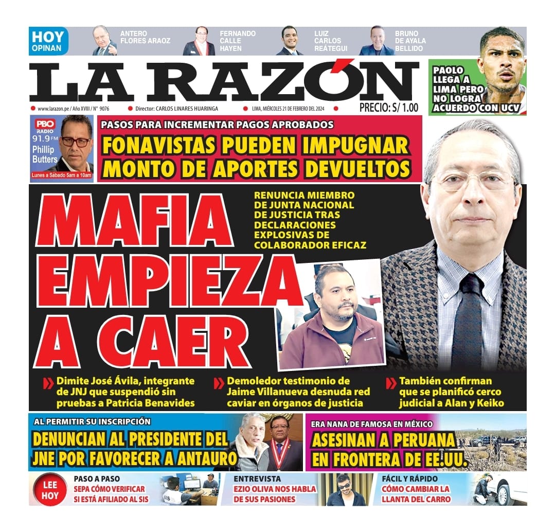 Portada Diario La Razón (21/02/2024)