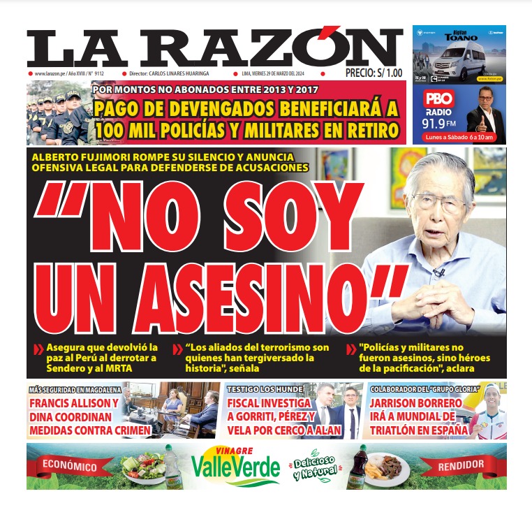 Portada Diario La Razón (29/03/2024)