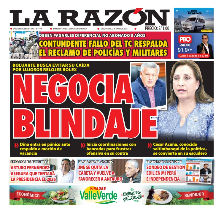 Portada Diario La Razón (22/03/2024)