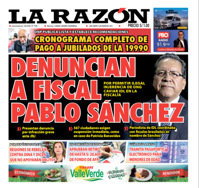Portada Diario La Razón (26/03/2024)