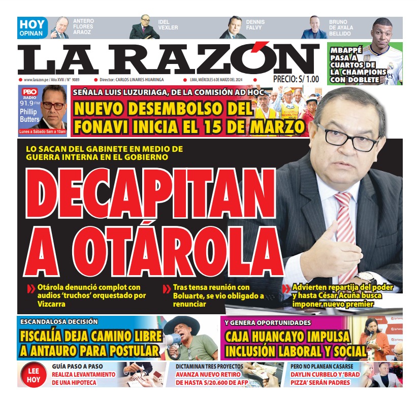 Portada Diario La Razón (06/03/2024)