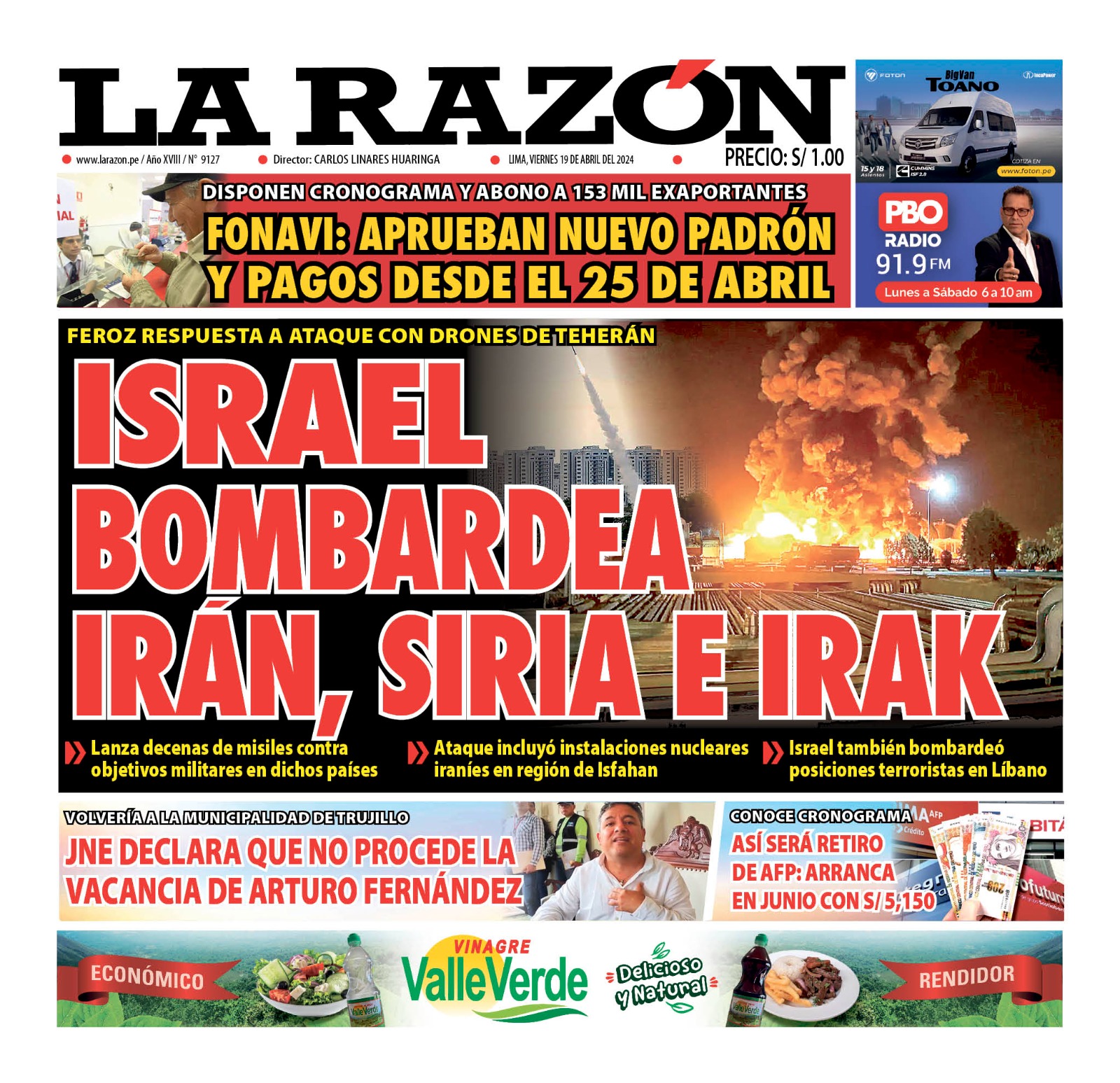 Portada Diario La Razón (19/04/2024)