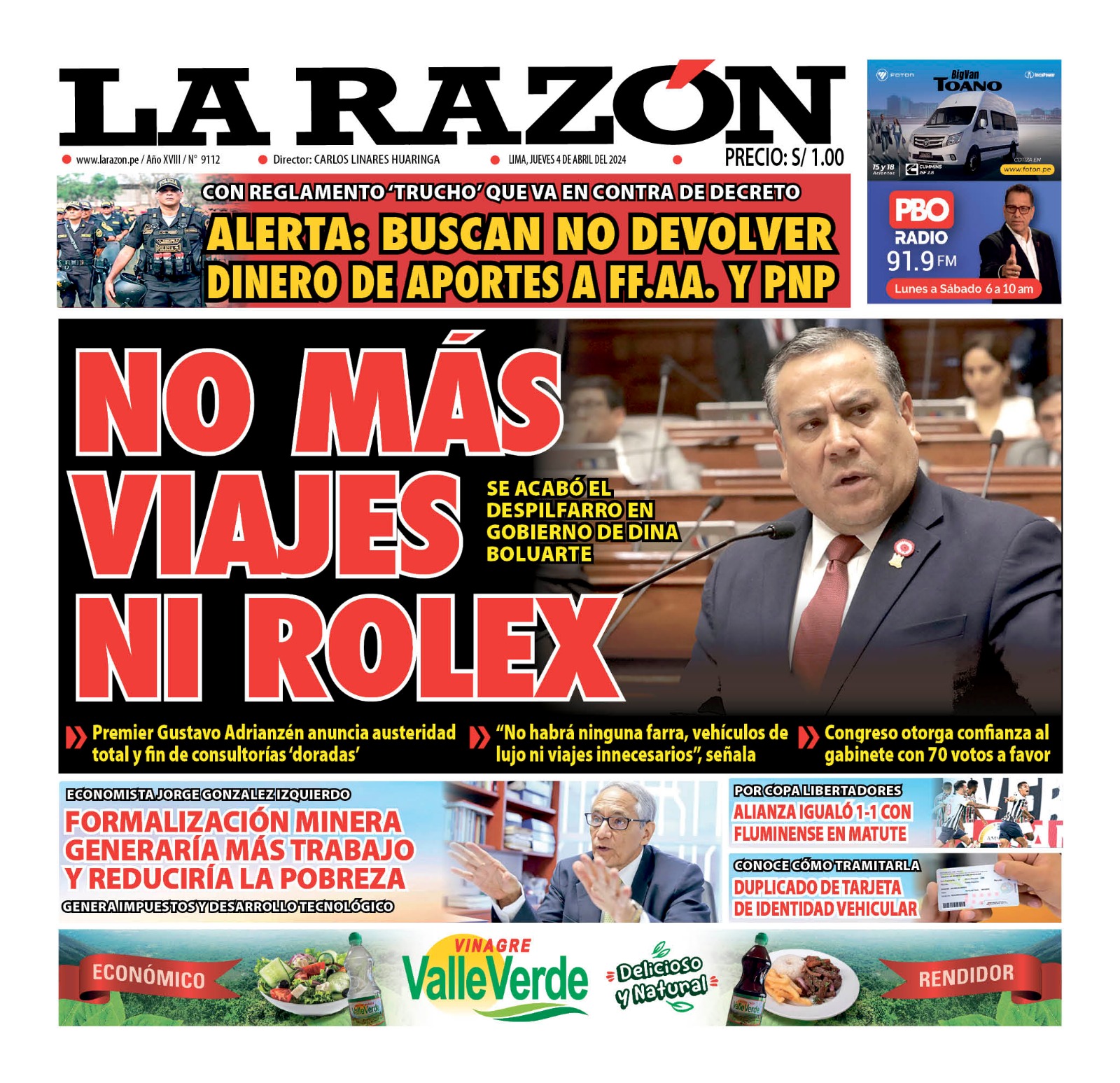 Portada Diario La Razón (04/04/2024)