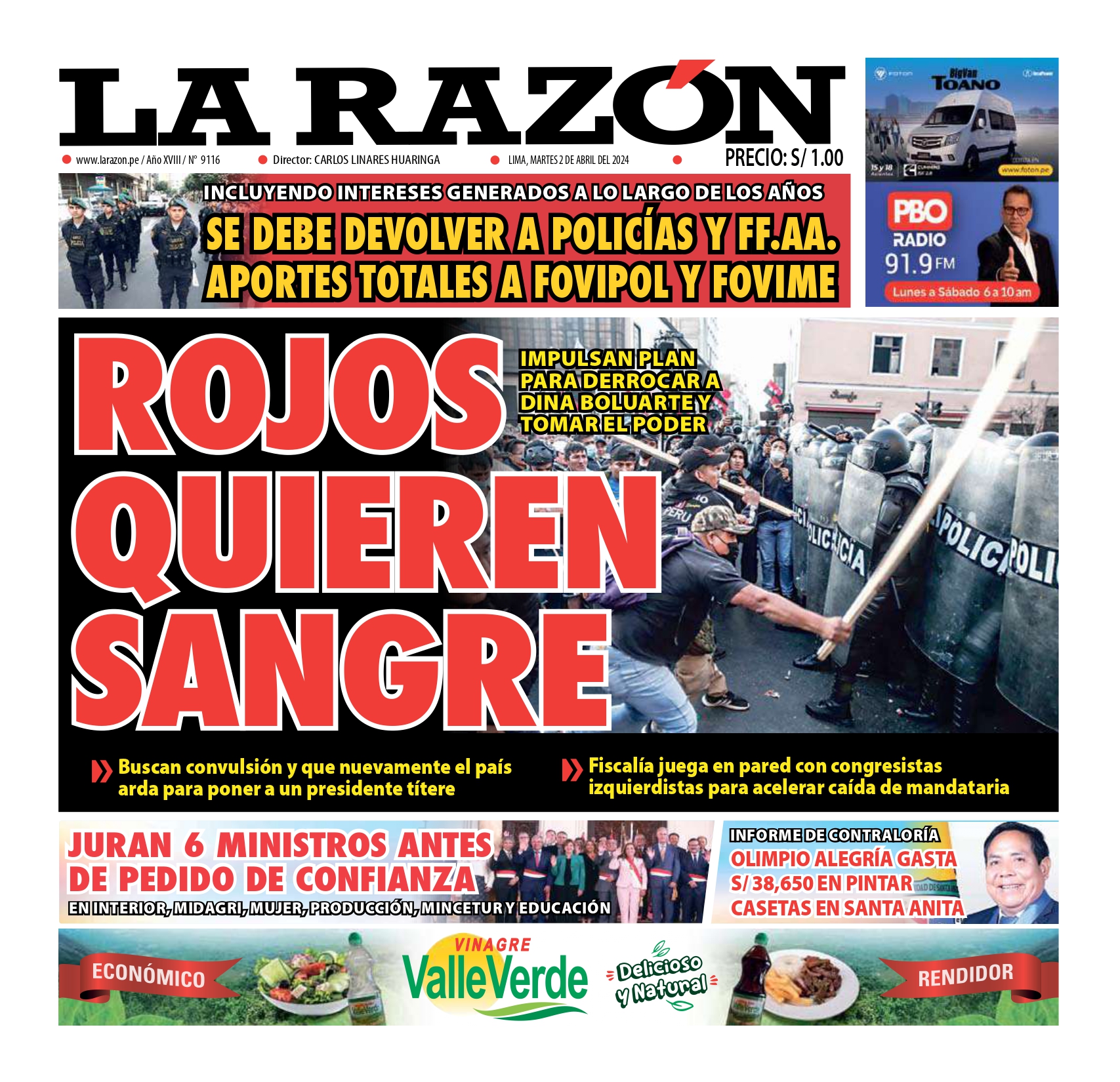 Portada Diario La Razón (02/04/2024)