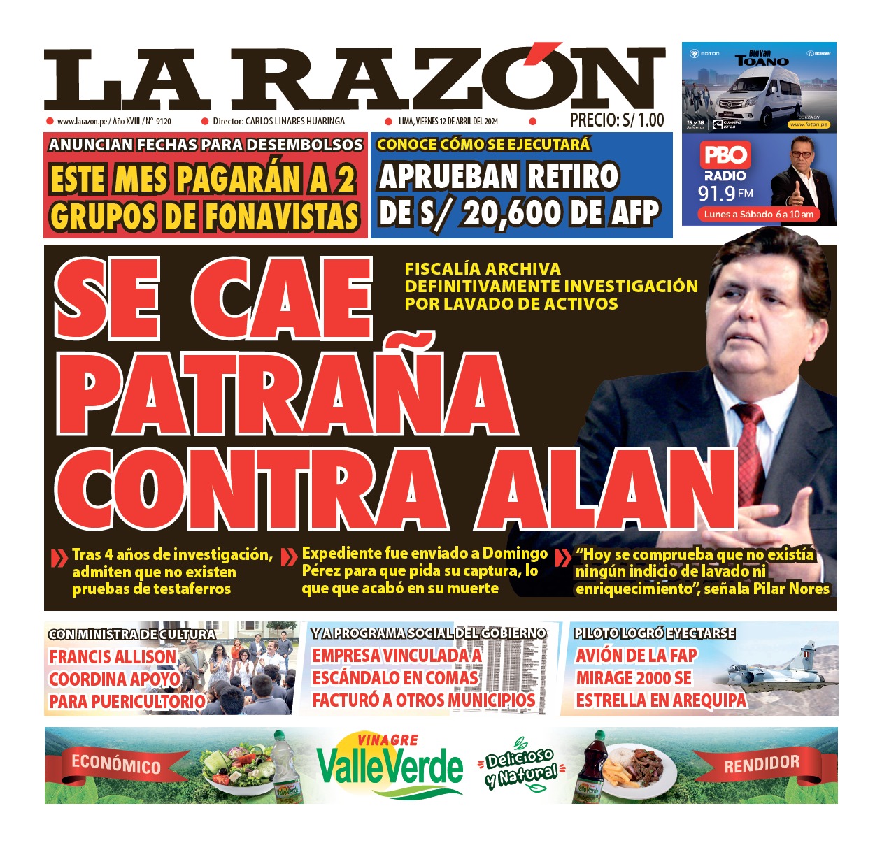 Portada Diario La Razón (12/04/2024)