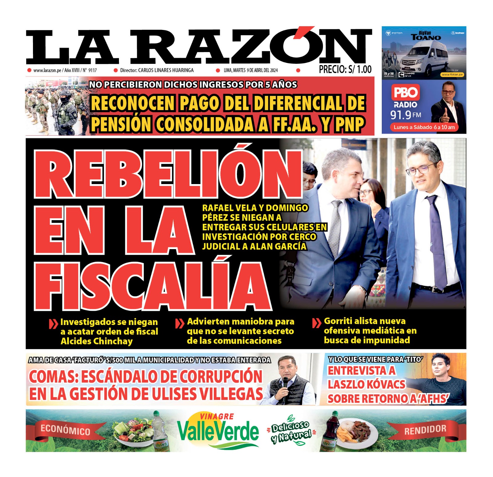 Portada Diario La Razón (09/04/2024)