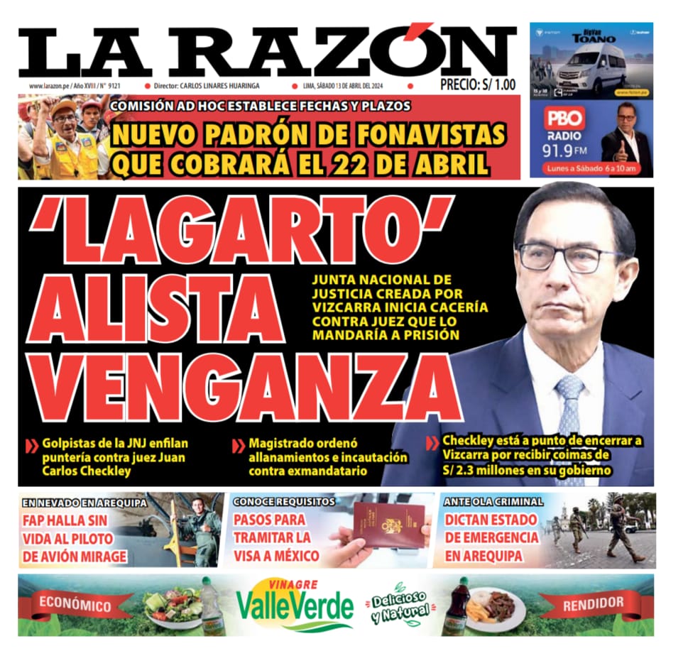 Portada Diario La Razón (13/04/2024)