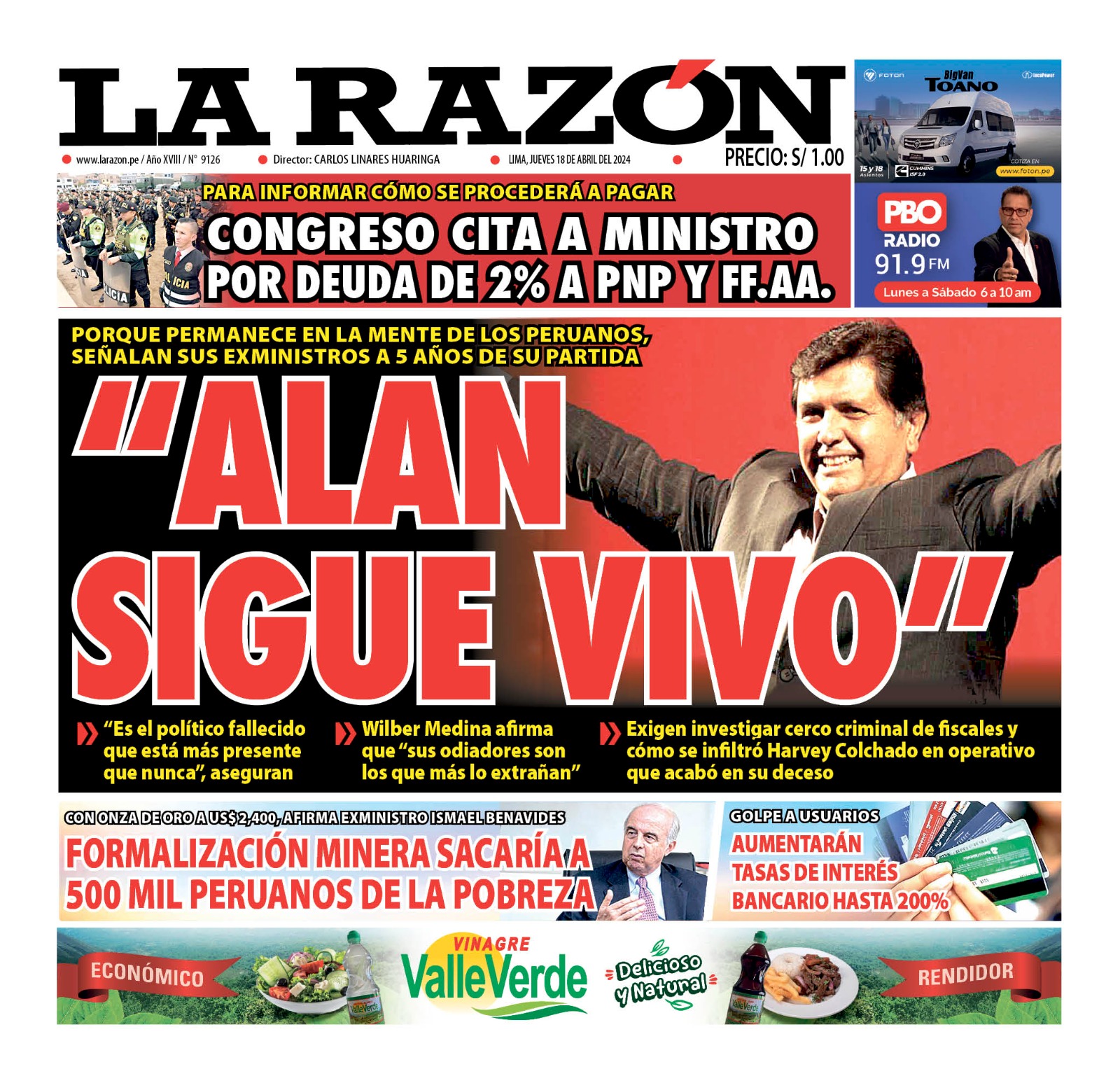 Portada Diario La Razón (18/04/2024)