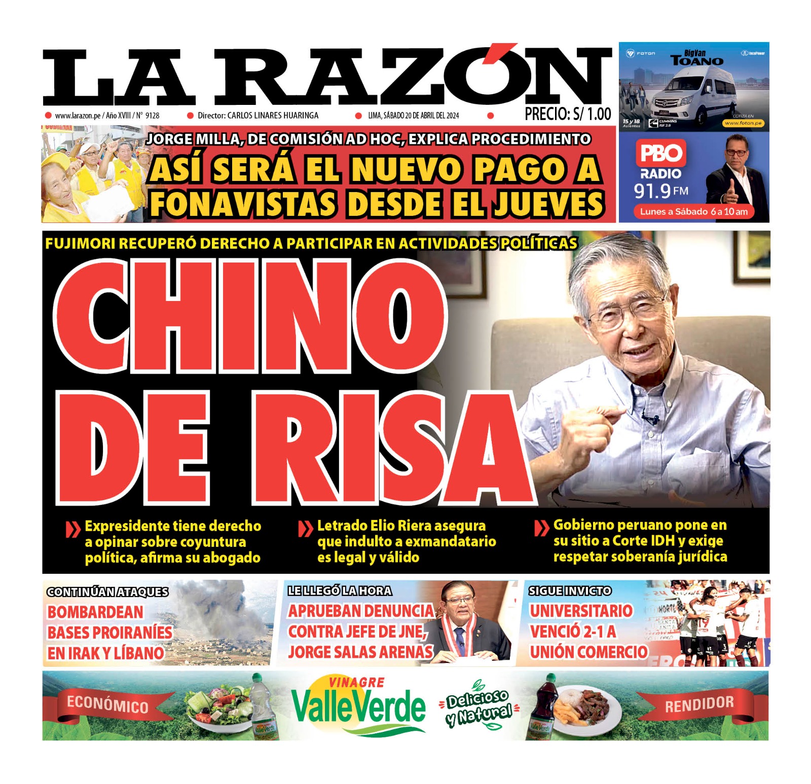 Portada Diario La Razón (20/04/2024)