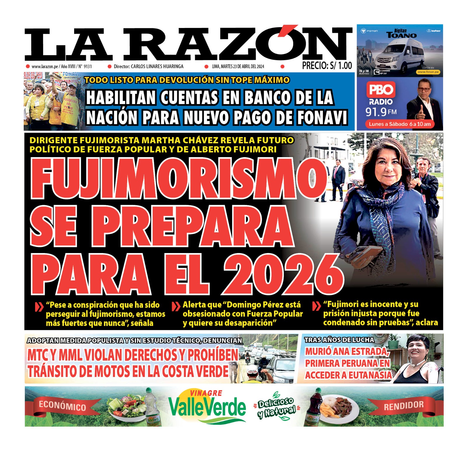Portada Diario La Razón (23/04/2024)