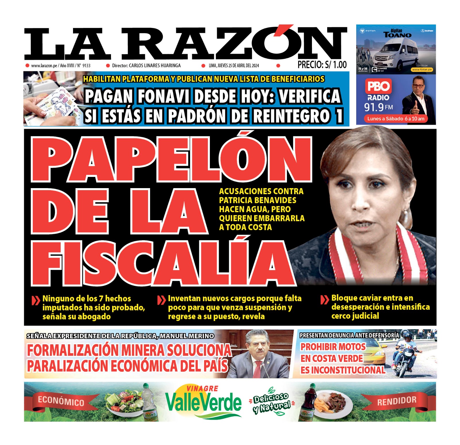 Portada Diario La Razón (24/04/2024)