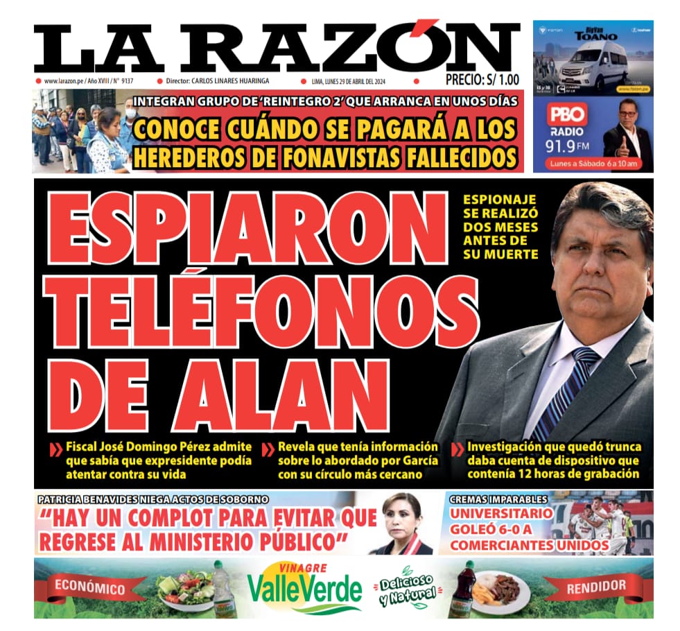 Portada Diario La Razón (29/04/2024)