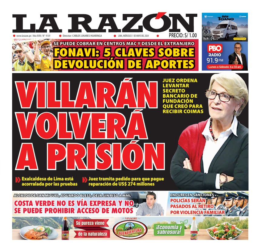 Portada Diario La Razón (01/05/2024)