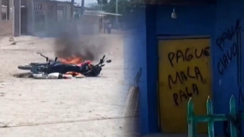 Motocicleta de prestamistas extranjeros del gota a gota quemada por pobladores en Piura