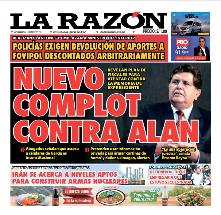 Portada Diario La Razón (28/05/2024)