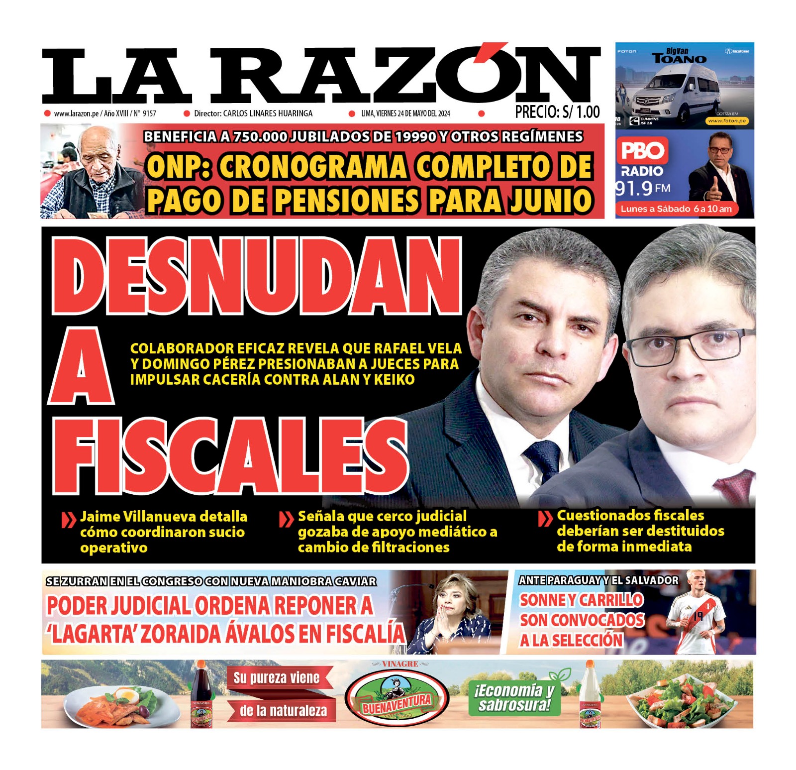 Portada Diario La Razón 24-05-2024