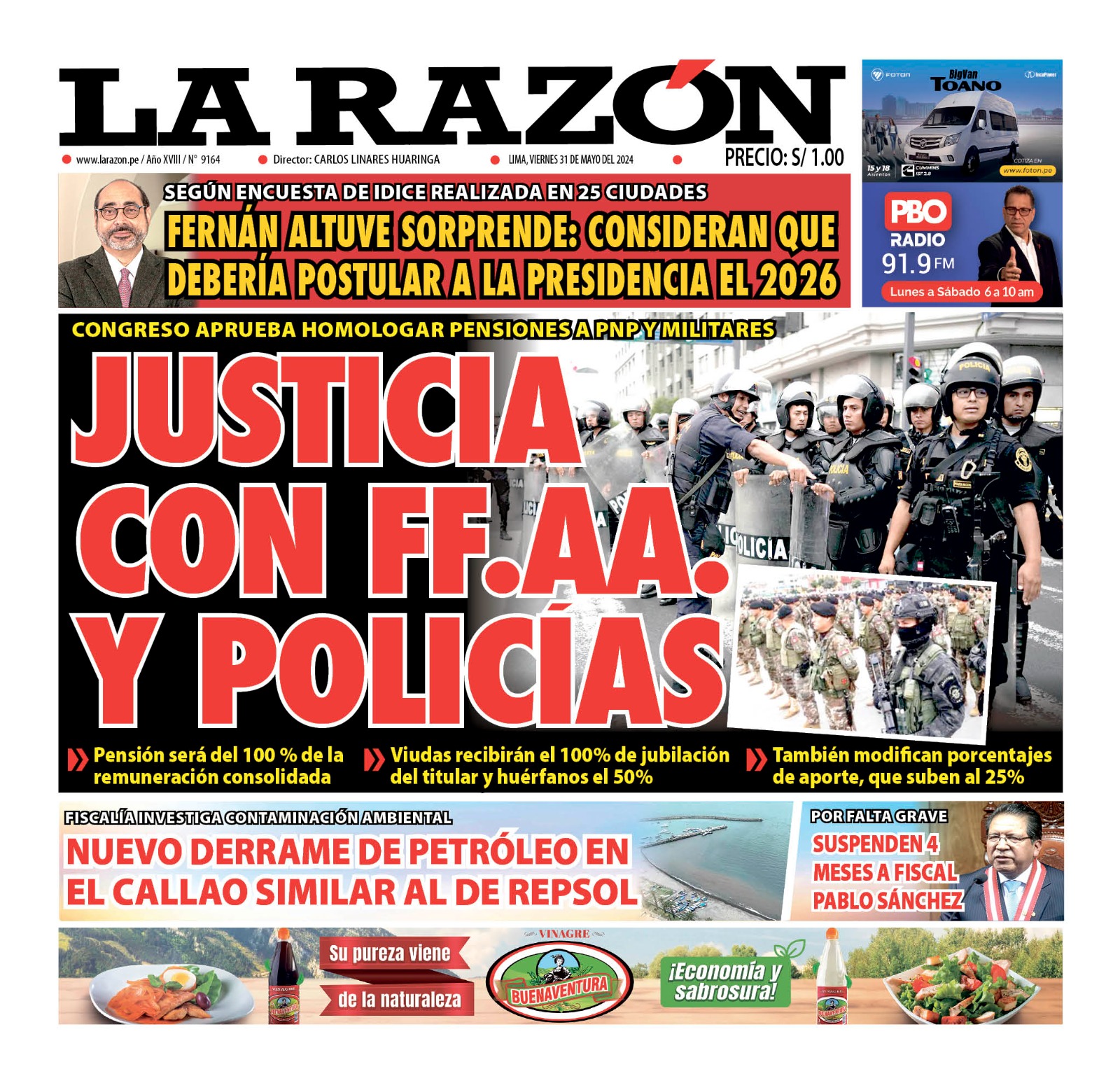 Portada Diario La Razón 31-05-2024