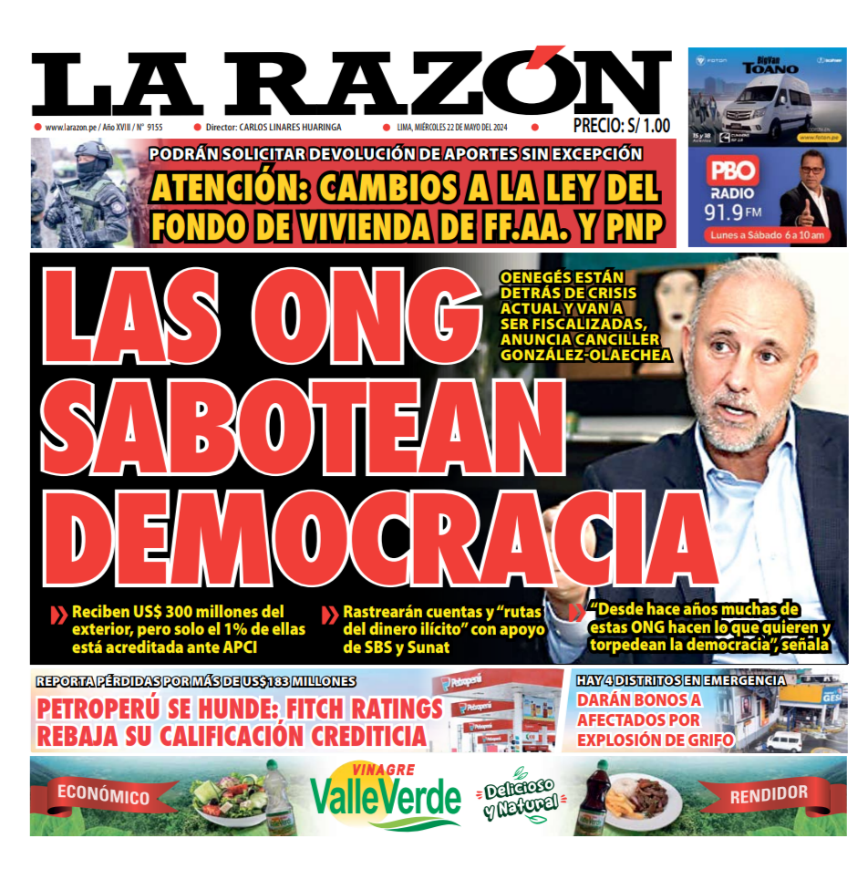 Portada Diario La Razón (22/05/2024)