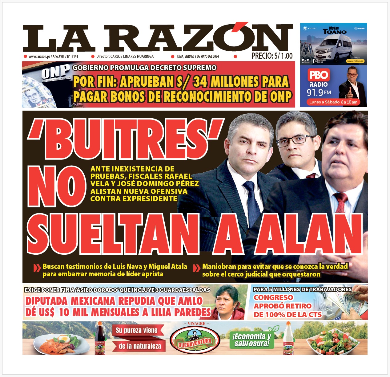Portada Diario La Razón (03/05/2024)