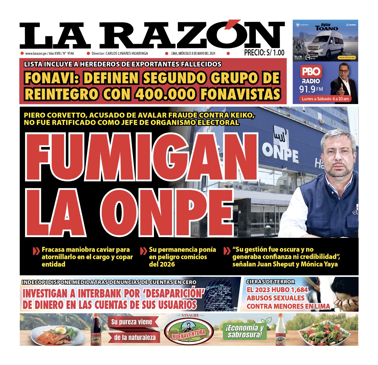 Portada Diario La Razón (08/05/2024)