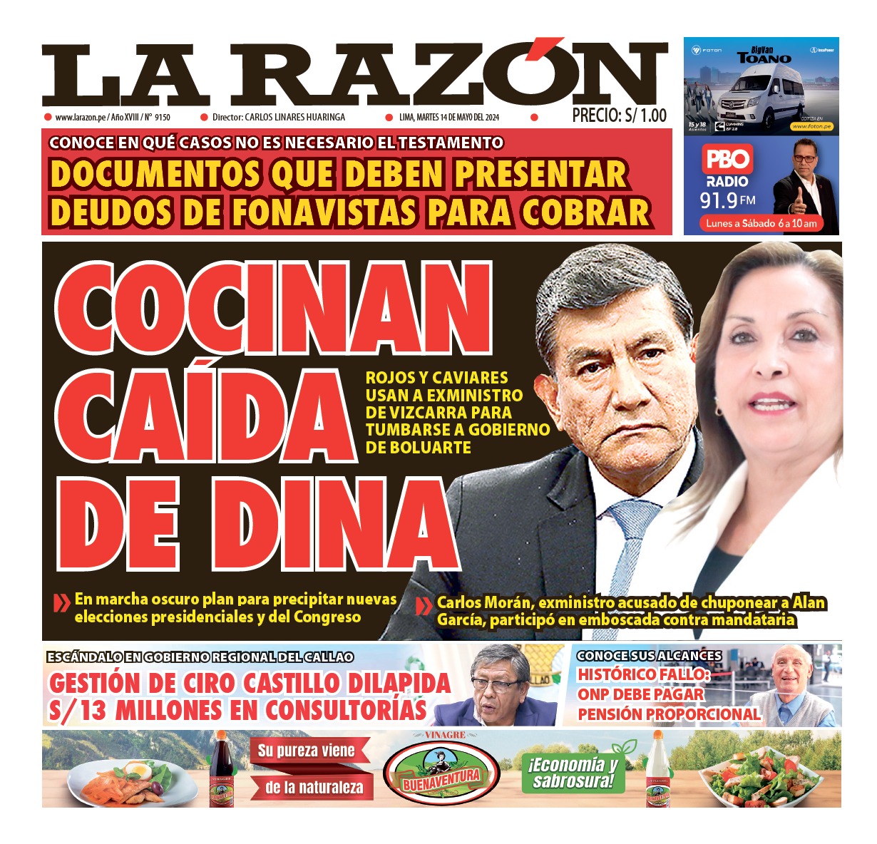 Portada Diario La Razón (14/05/2024)