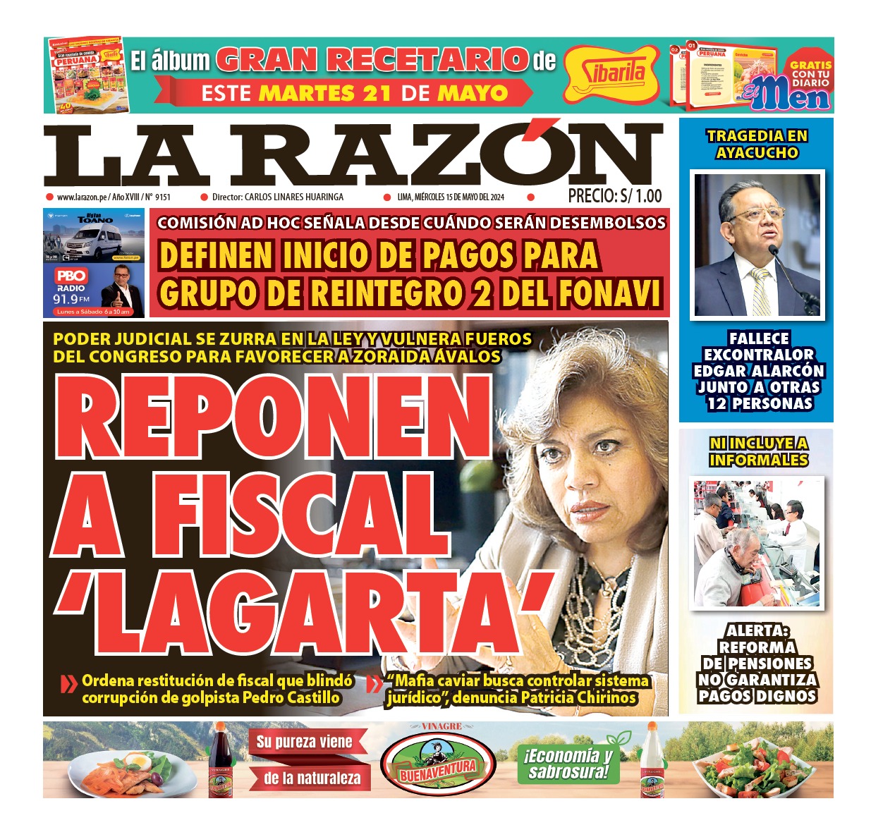 Portada Diario La Razón (15/05/2024)