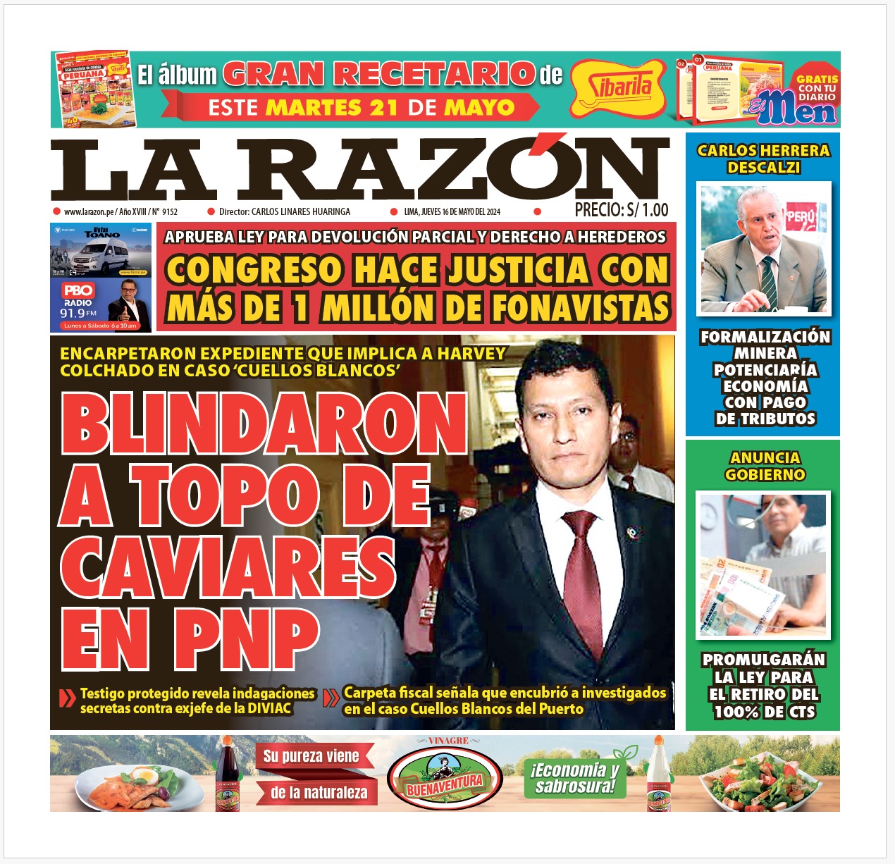 Portada Diario La Razón (16/05/2024)