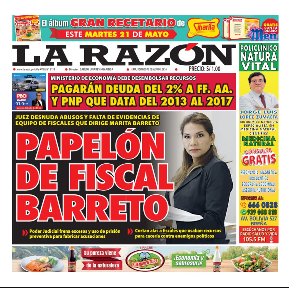 Portada Diario La Razón (19/05/2024)
