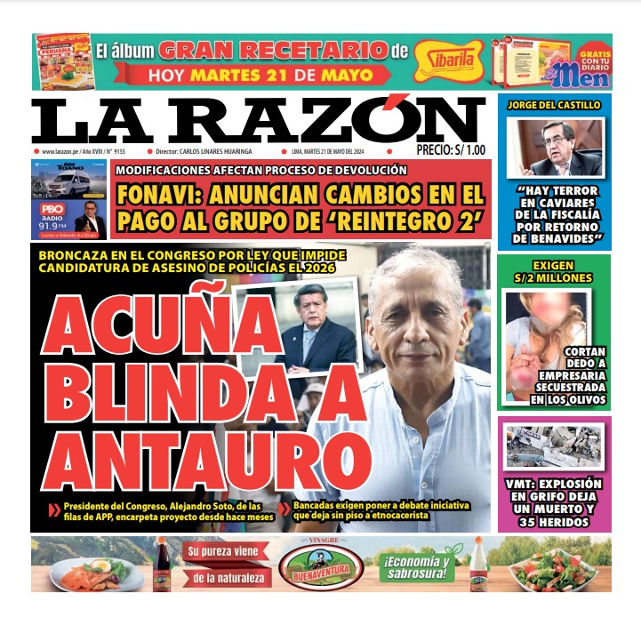 Portada Diario La Razón (21/05/2024)