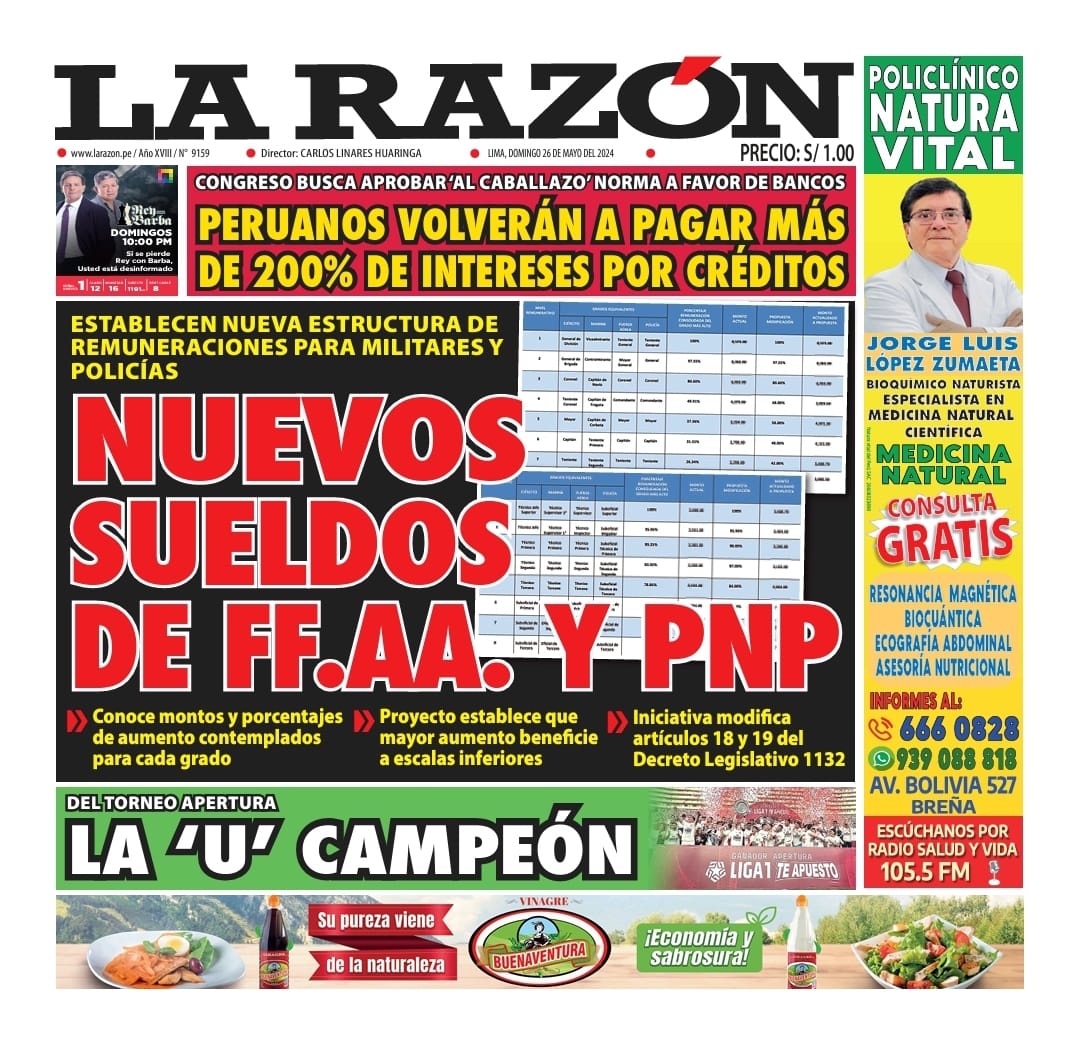 Portada Diario La Razón (26/05/2024)