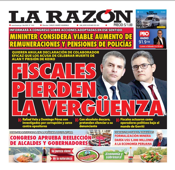 Portada Diario La Razón (30/05/2024)