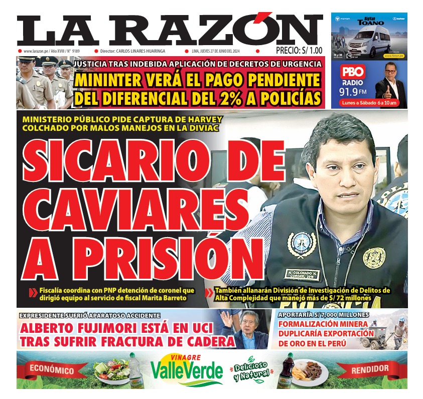 Portada Diario La Razón (27/06/2024)