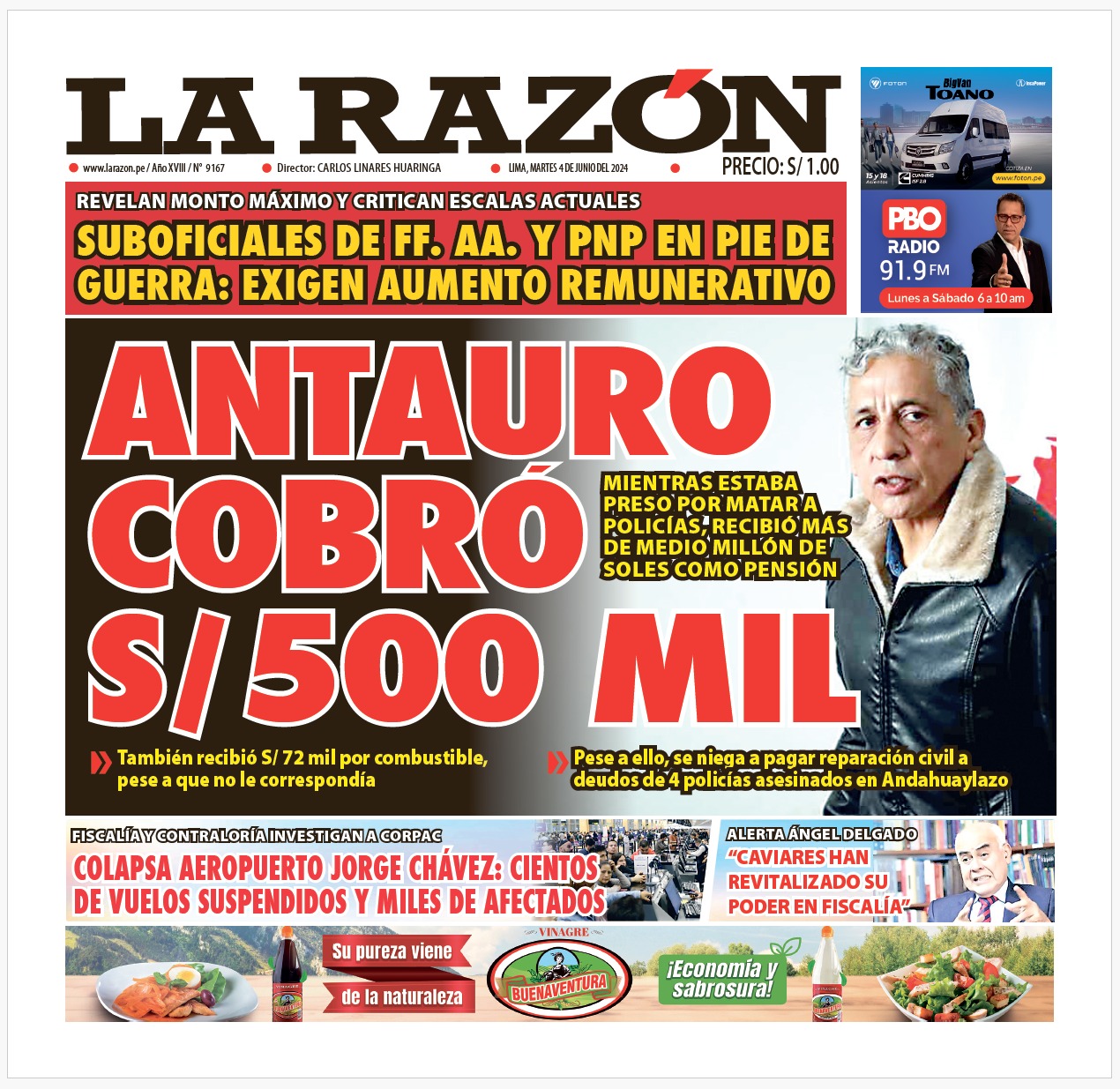 Portada Diario La Razón (04/06/2024)