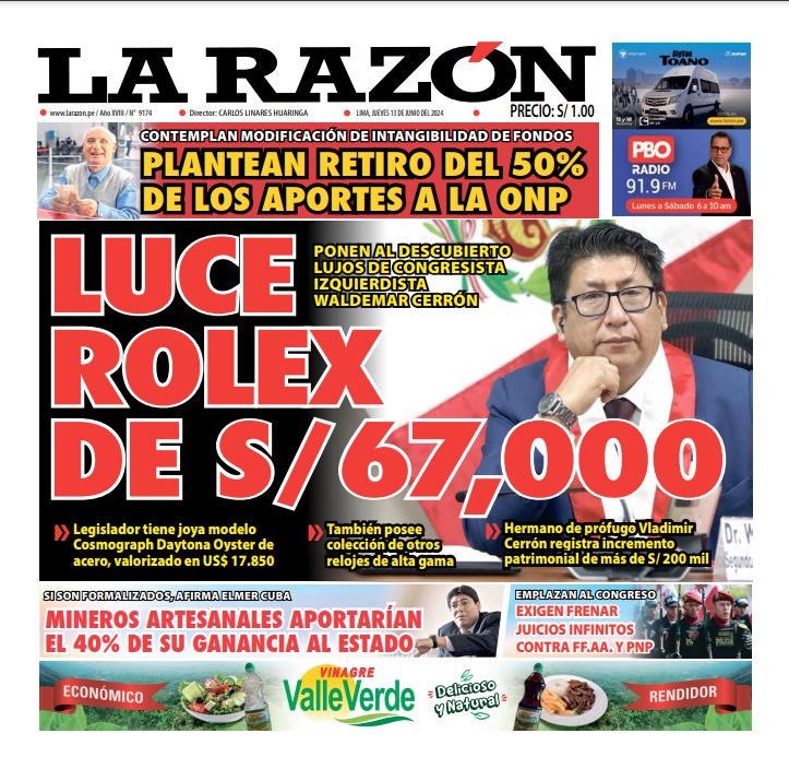 Portada Diario La Razón (13/06/2024)