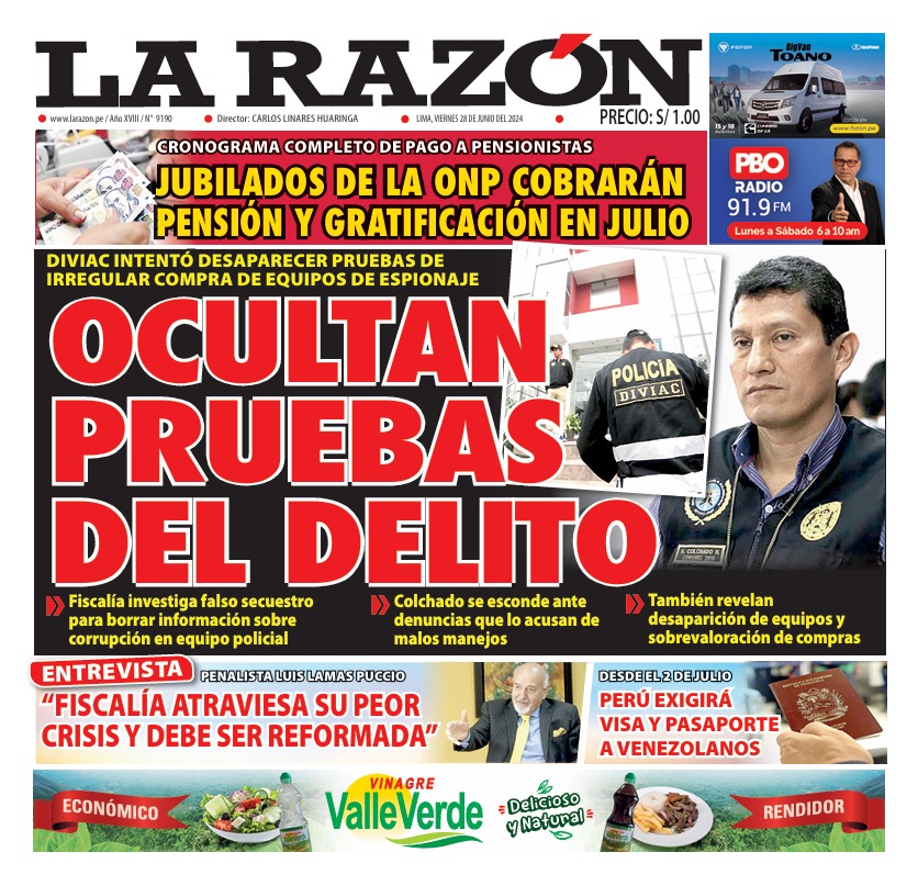 Portada Diario La Razón (28/06/2024)