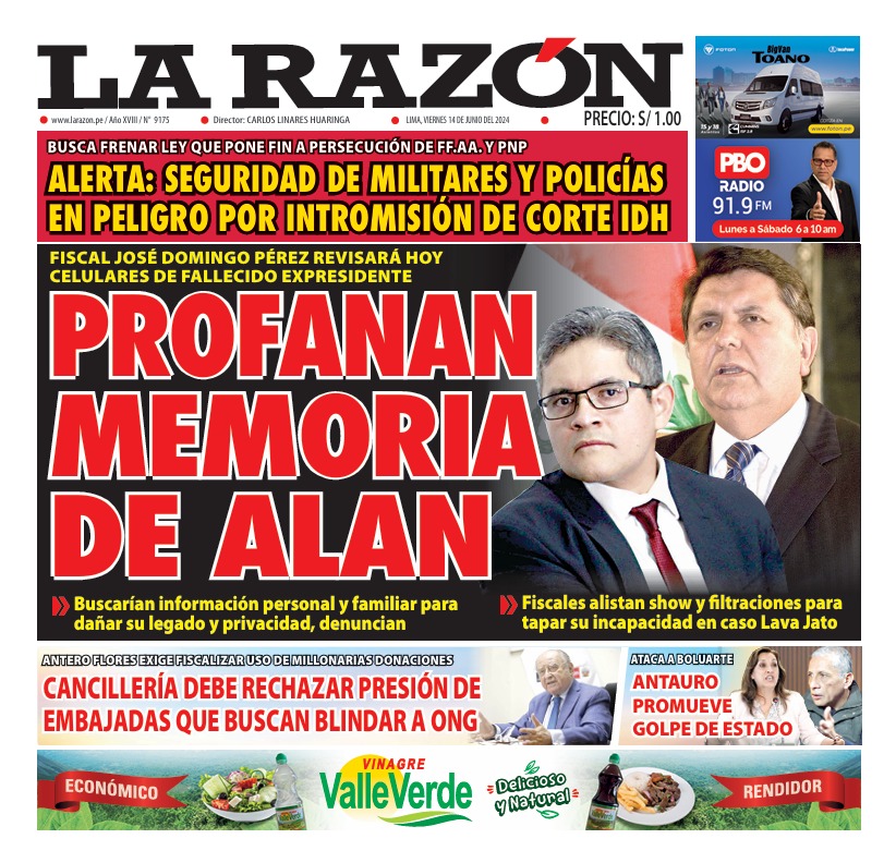 Portada Diario La Razón (14/06/2024)