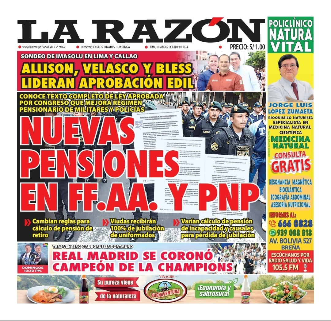 Portada Diario La Razón (02/06/2024)