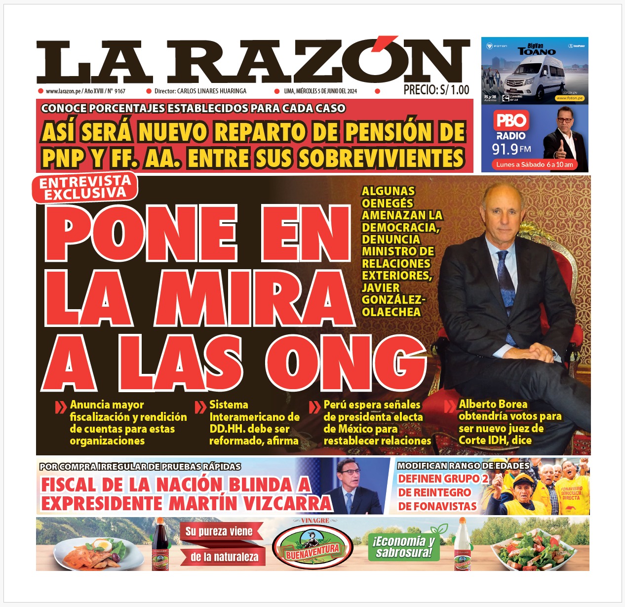 Portada Diario La Razón (05/06/2024)