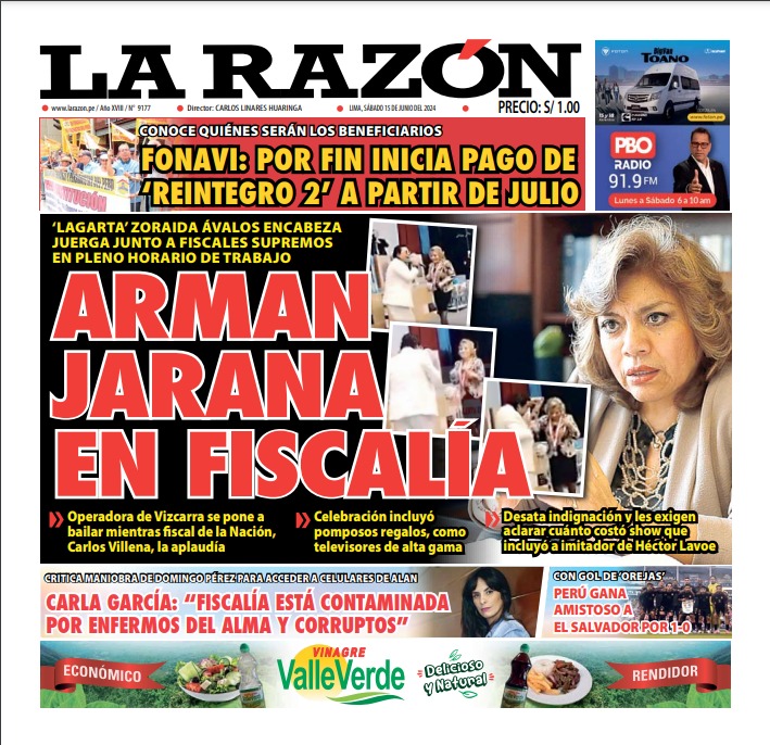 Portada Diario La Razón (15/06/2024)