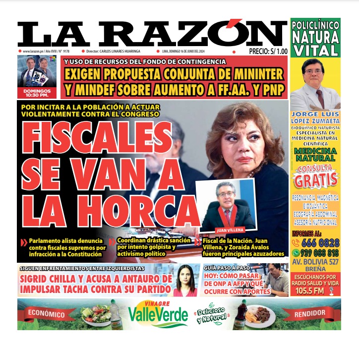 Portada Diario La Razón (16/06/2024)