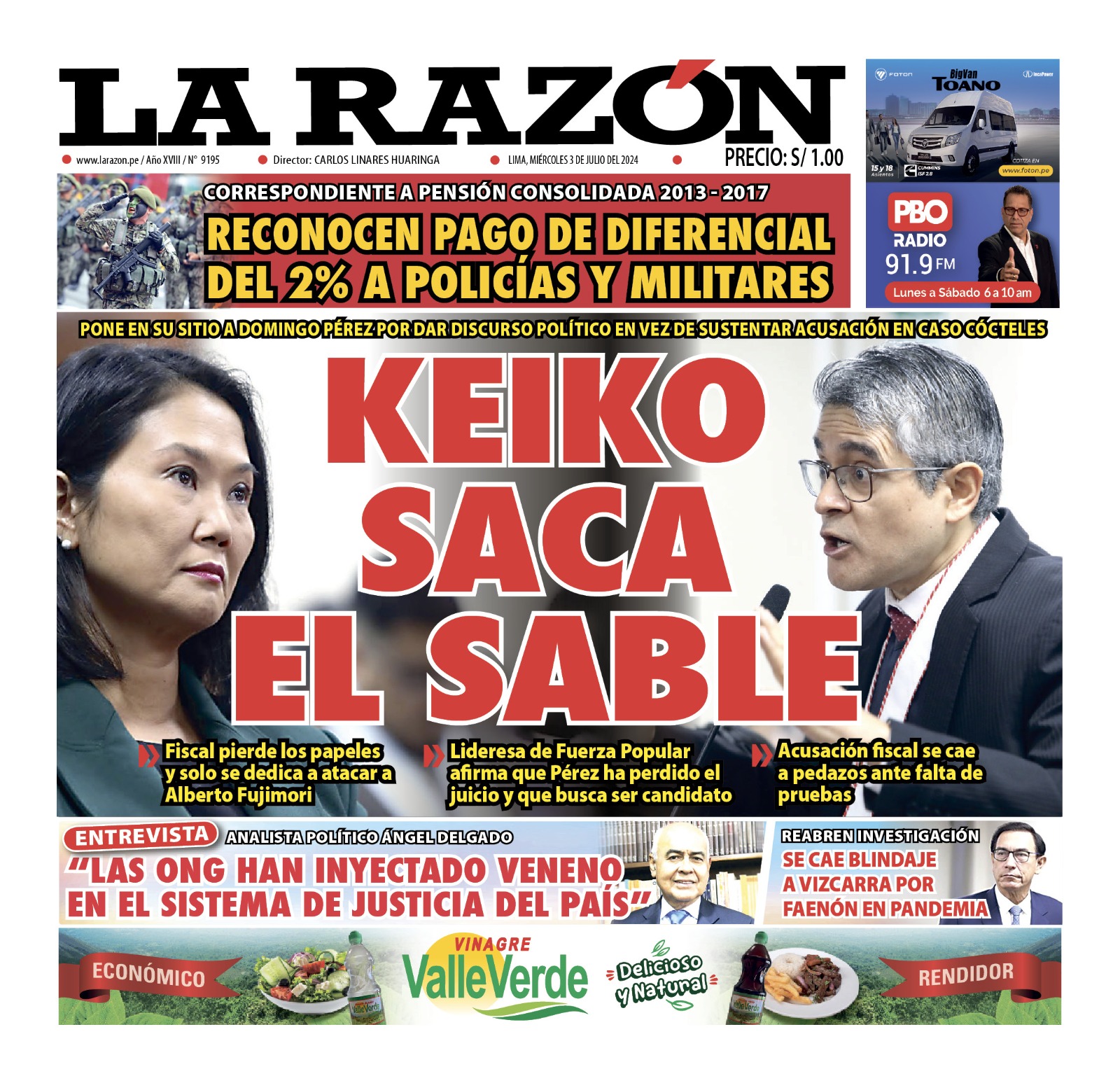 Portada Diario La Razón (03/07/2024)