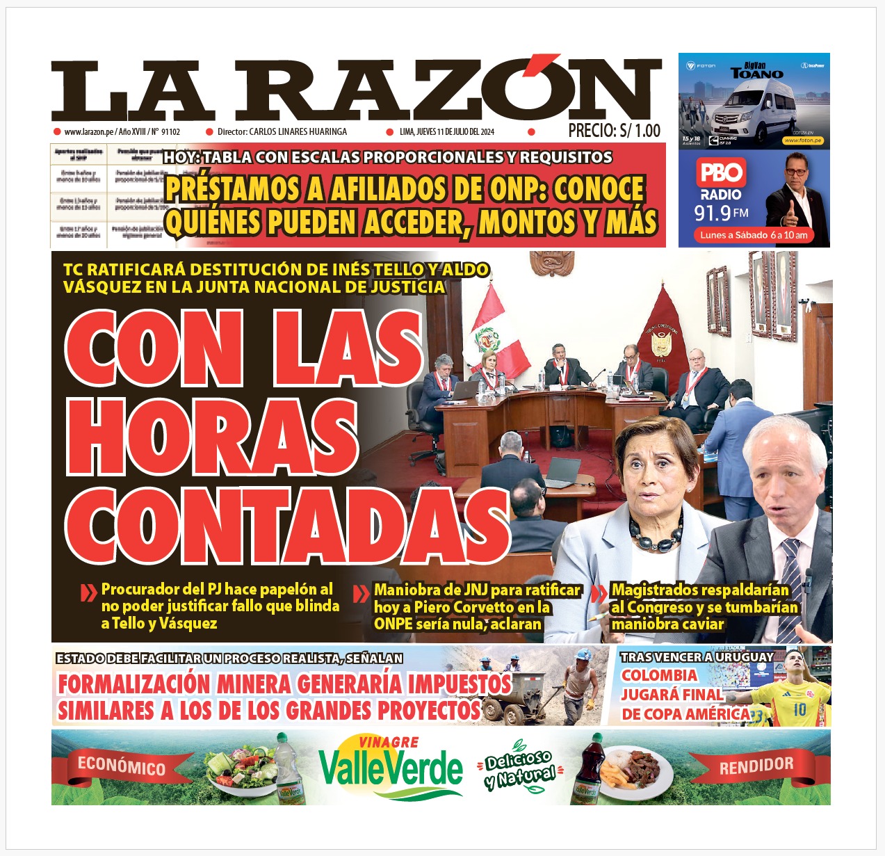 Portada Diario La Razón (11/07/2024)
