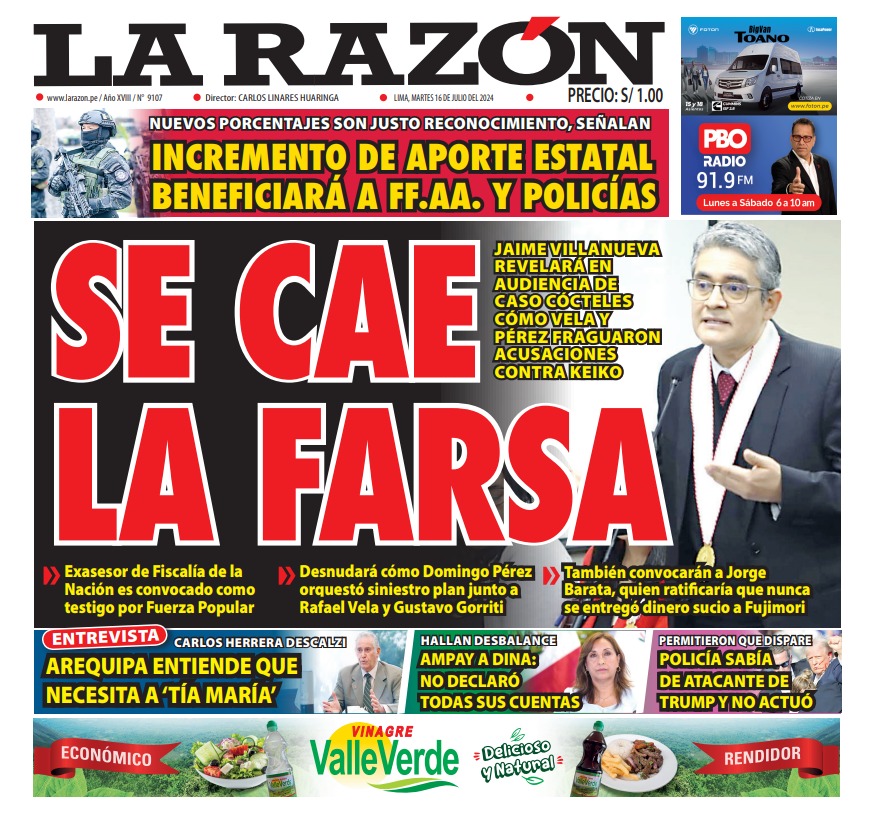 Portada Diario La Razón (16/07/2024)