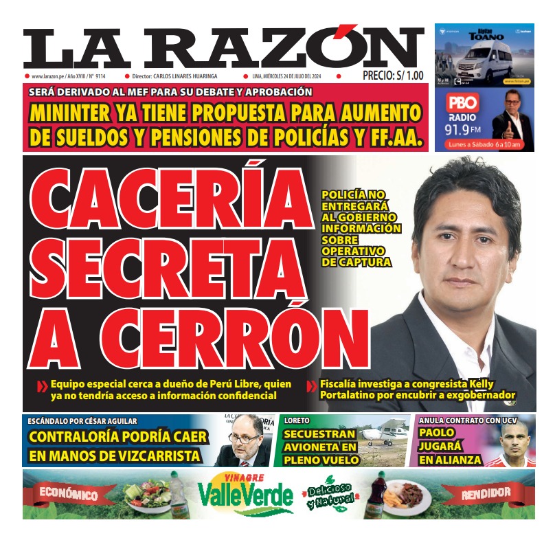 Portada Diario La Razón (24/07/2024)